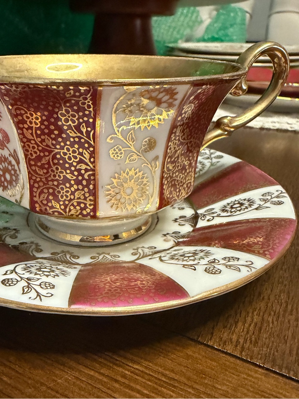 Vintage Royal Heidelberg Winterling Bavaria Footed Cup & Saucer Red Gold Gilt